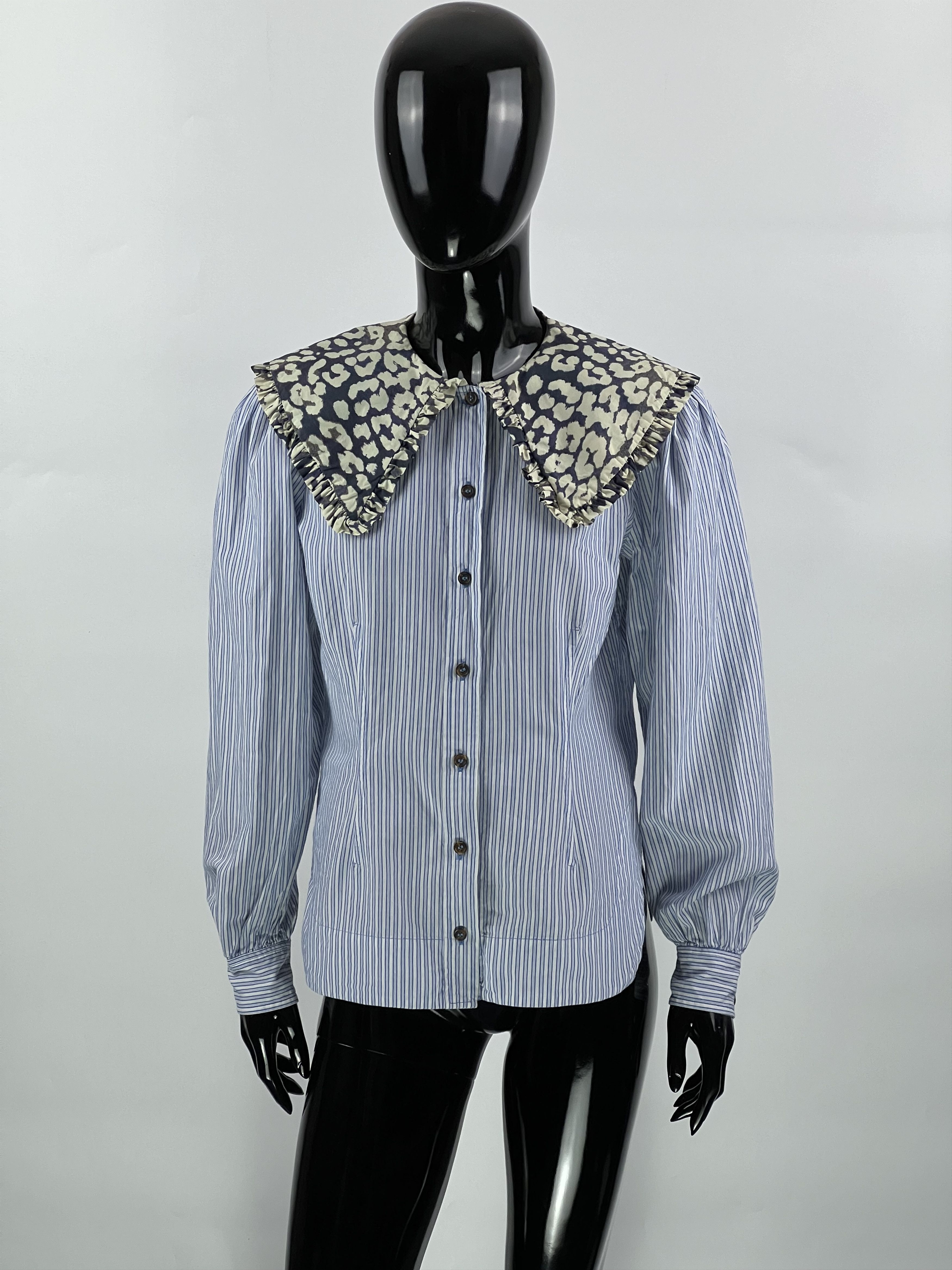 Ganni Ganni Collar Ruffle Gingham Striped Shirt Blouse Size 36 Size S / US 4 / IT 40 - 1 Thumbnail