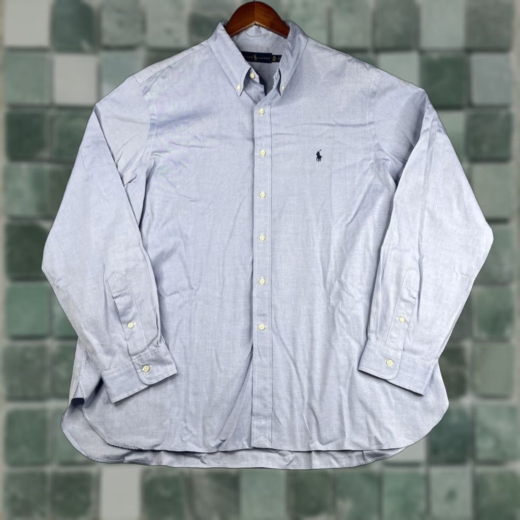 Ralph Lauren Ralph Lauren Shirt Dress Shirt Button-Down Long Sleeve Mens 18 Light Blue Navy Pony Casual Button Up Regular Cotton Wool? (Oops) Size US XXL / EU 58 / 5 - 1 Thumbnail