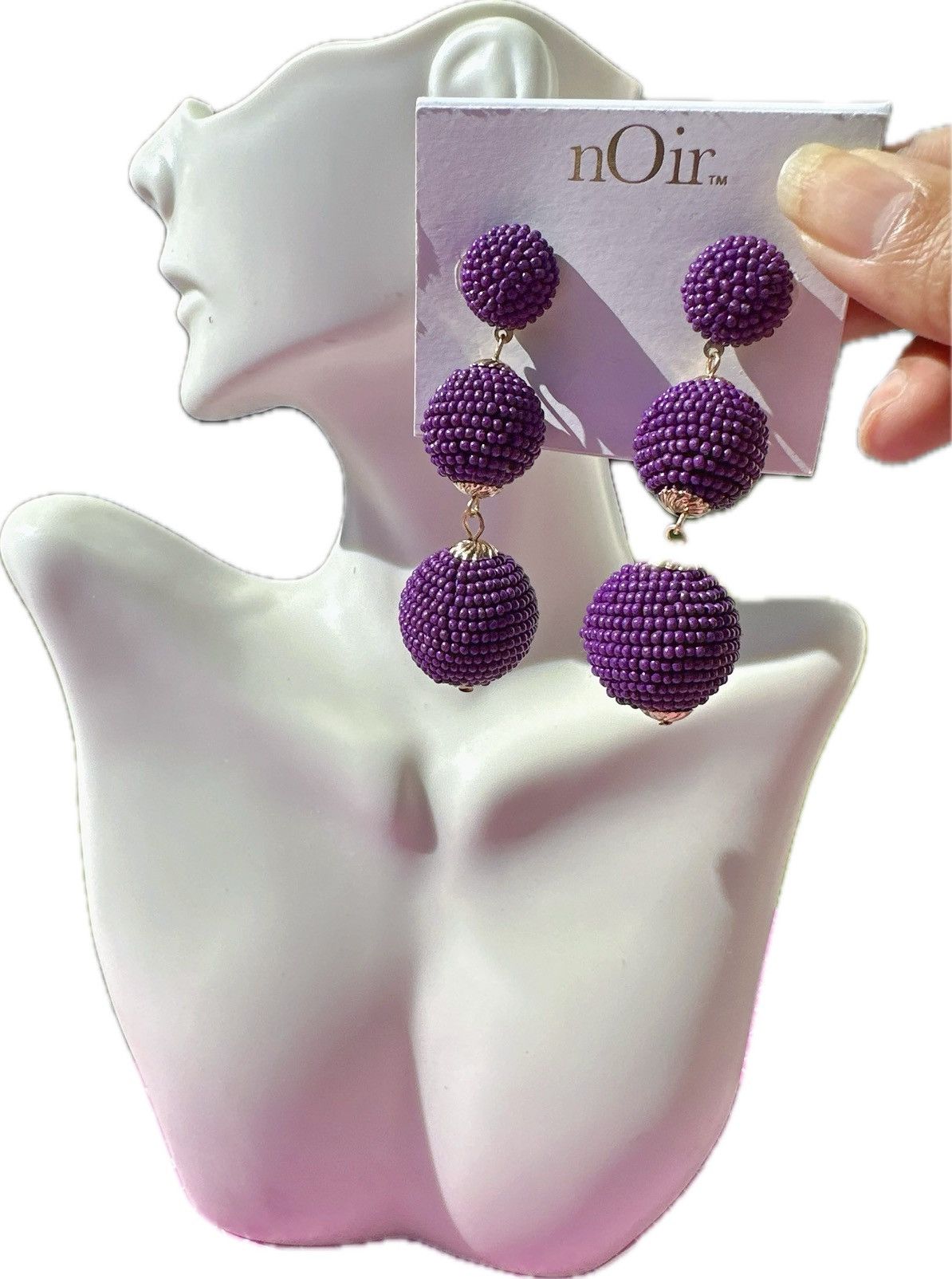 Designer Noir earrings gold tone purple beaded balls drops tassels Size ONE SIZE - 1 Thumbnail