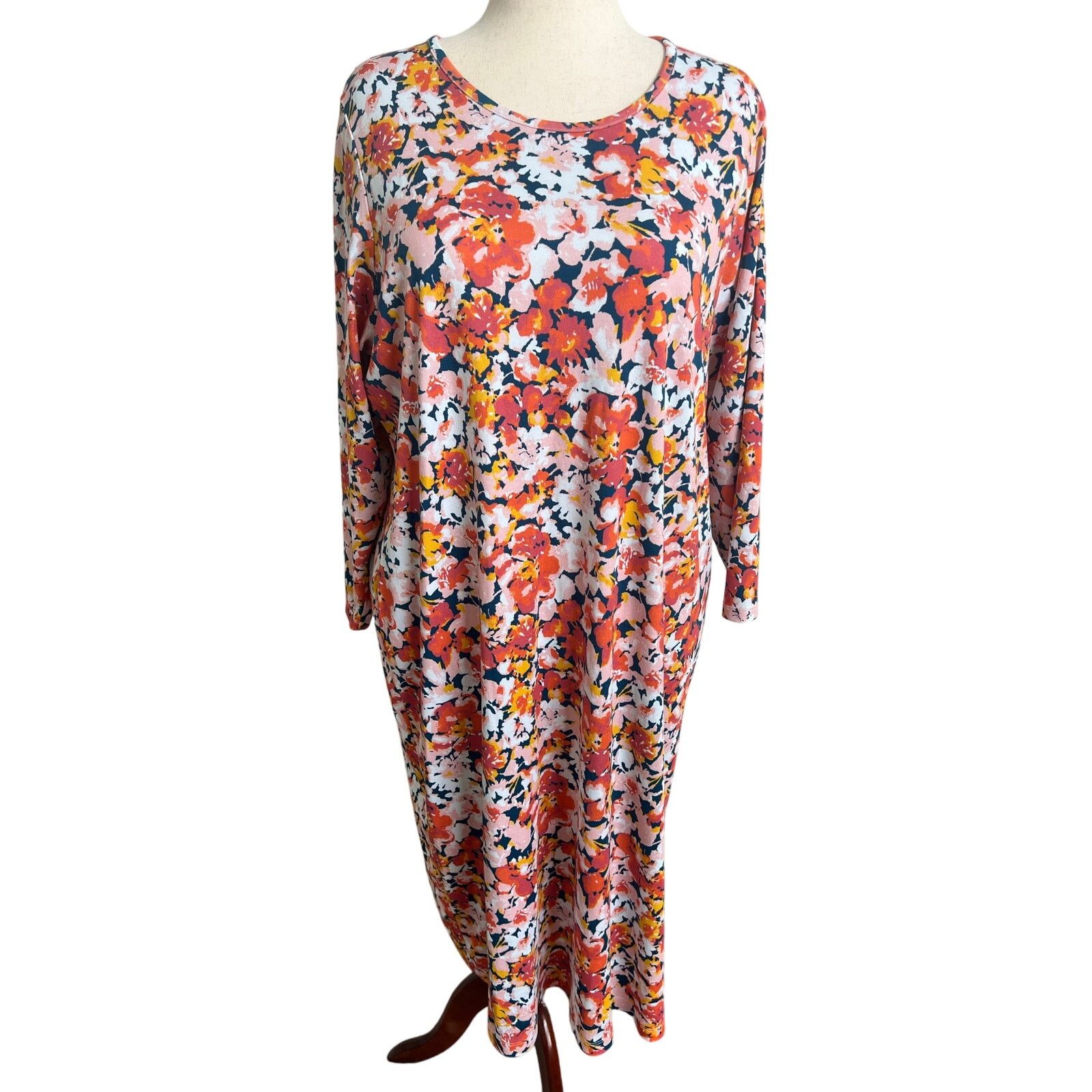 Lands' End Lands' End 100% Cotton Floral Long Sleeve Midi Dress 2X Size 3XL / US 20-22 - 1 Thumbnail