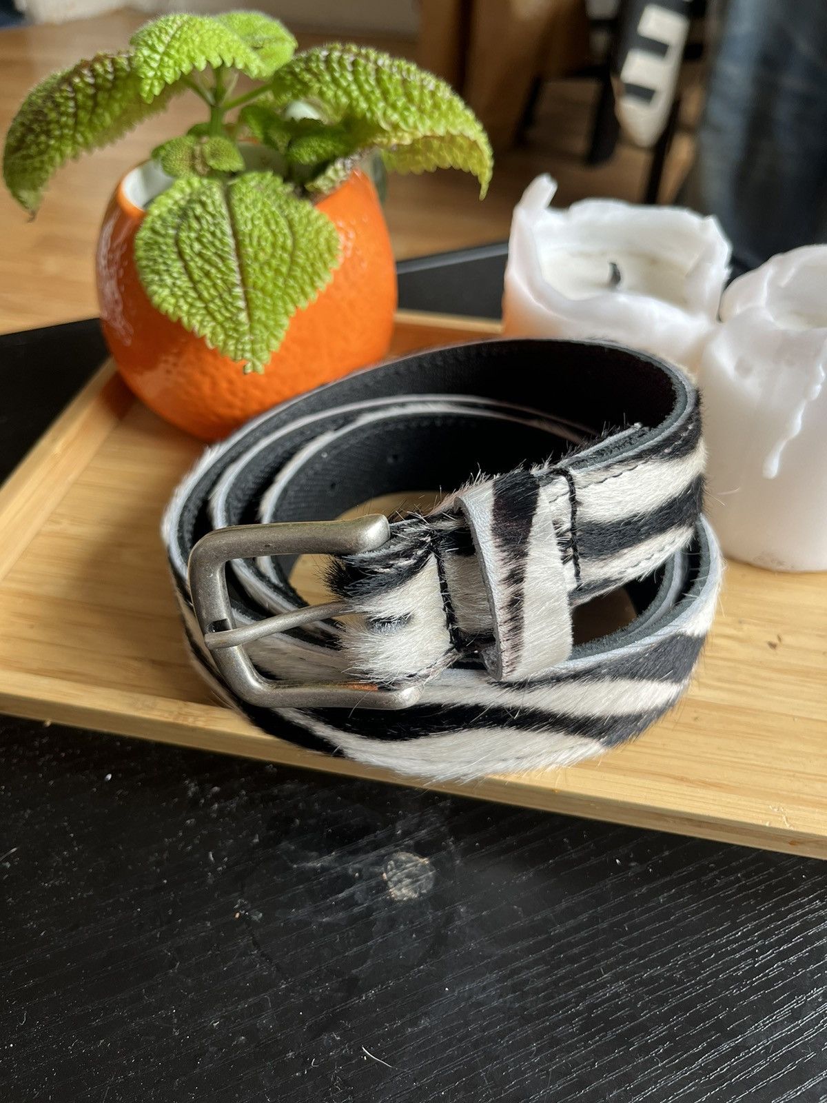 Designer × Genuine Leather × Vintage Vintage Pony Hair Zebra Print Belt Size ONE SIZE - 1 Thumbnail