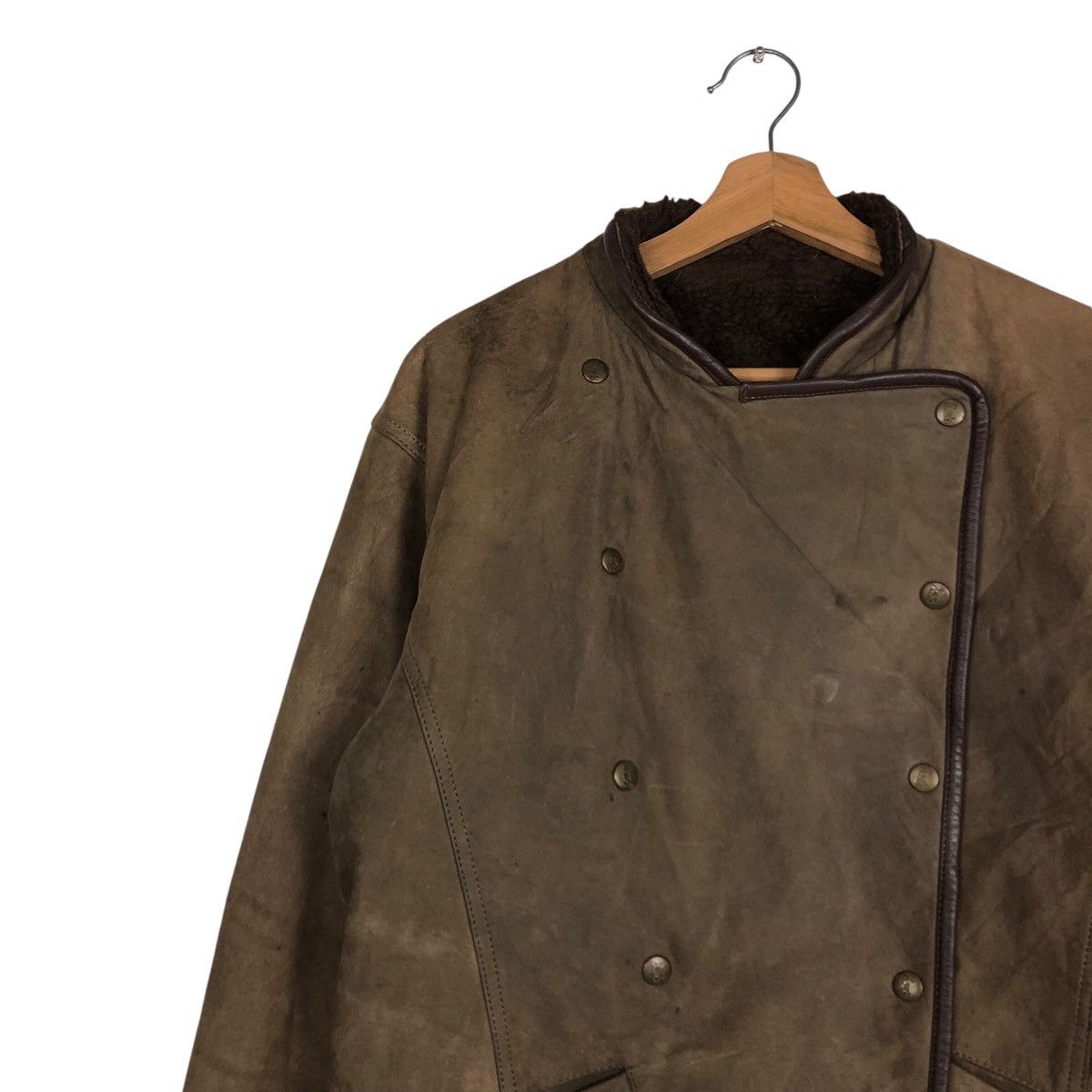 Japanese Brand 📌 Biker Leather Jacket Double Collar Shearling Issey Miyake Size US M / EU 48-50 / 2 - 8 Thumbnail