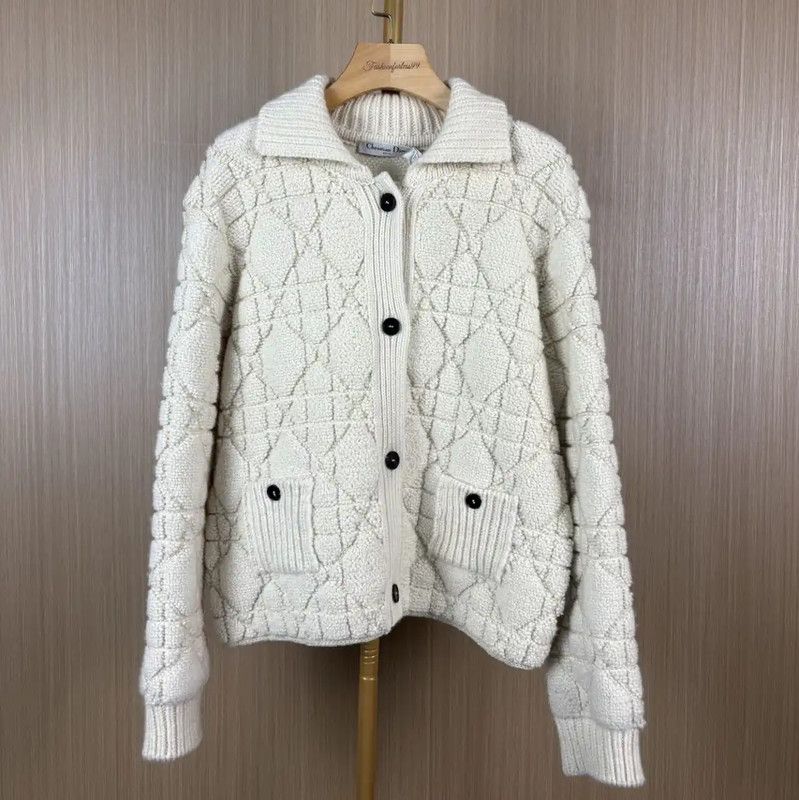 Dior Dior Cream Wool Women's Cardigan Size L 0089 Size L / US 10 / IT 46 - 1 Thumbnail