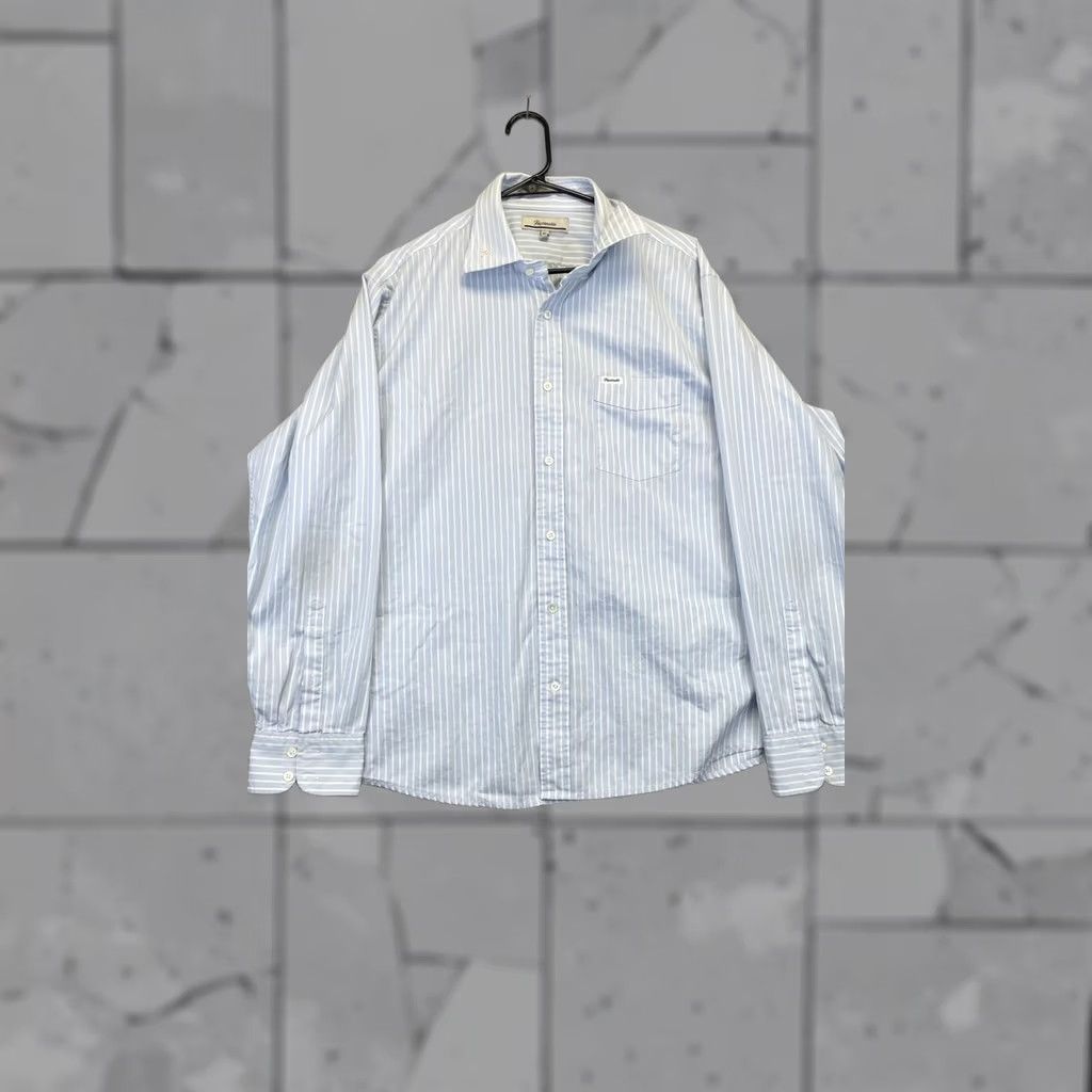 Faconnable Faconnable Mens XL Blue White Striped Dress Shirt Long Sleeve Button Down Pocket Size 46R - 1 Thumbnail