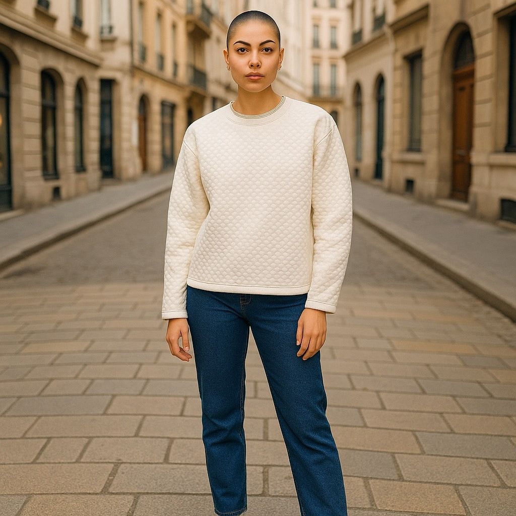 J.Crew J. Crew Cream Reversible Stripe Quilt Sweatshirt Knit Top Size S / US 4 / IT 40 - 1 Thumbnail