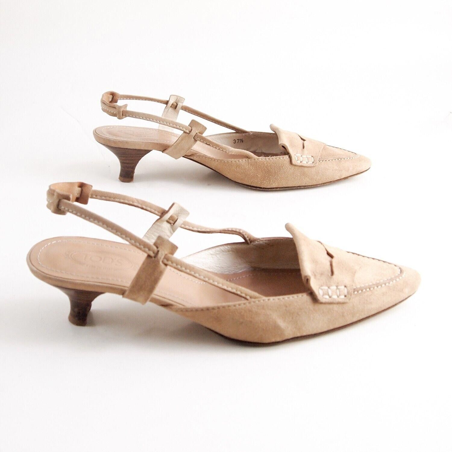 Tod's TODs Slingback Sandal Pointy Toe Mid Heel Tan US 7.5 EU 37.5 Size US 7.5 / IT 37.5 - 4 Thumbnail
