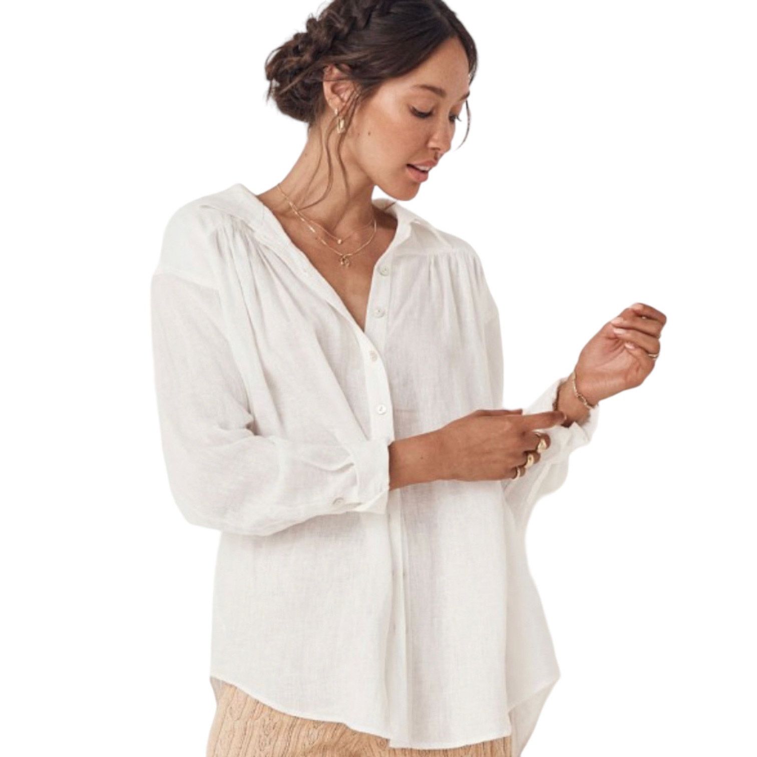 Spell Spell and the Gypsy Basic White Linen Blouse-Medium Size M / US 6-8 / IT 42-44 - 1 Thumbnail