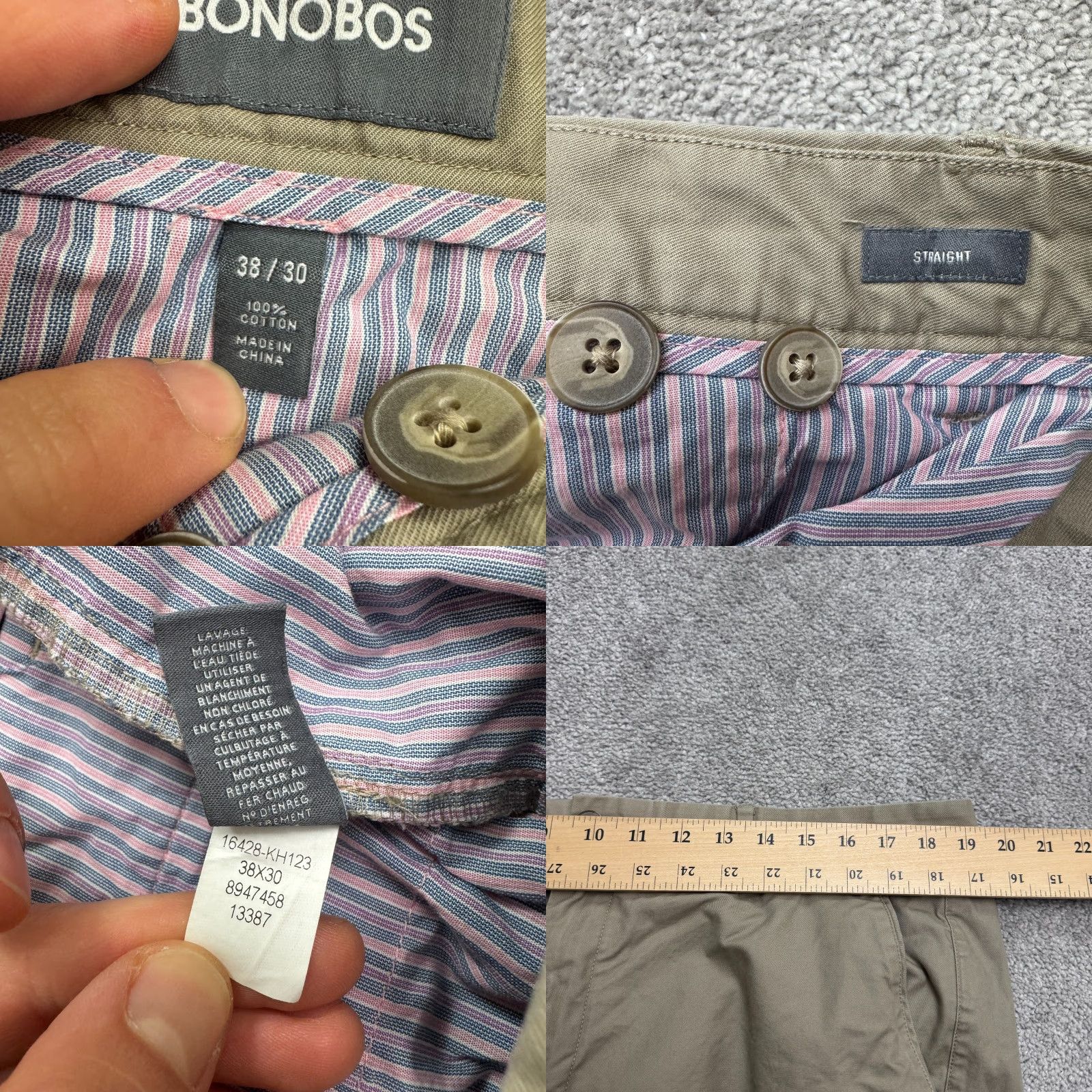 Bonobos Bonobos Pants Chino Mens 38x30 Khaki Brown 100% Cotton Regular Straight Classic Vintage No Size US 38 / EU 54 - 8 Thumbnail