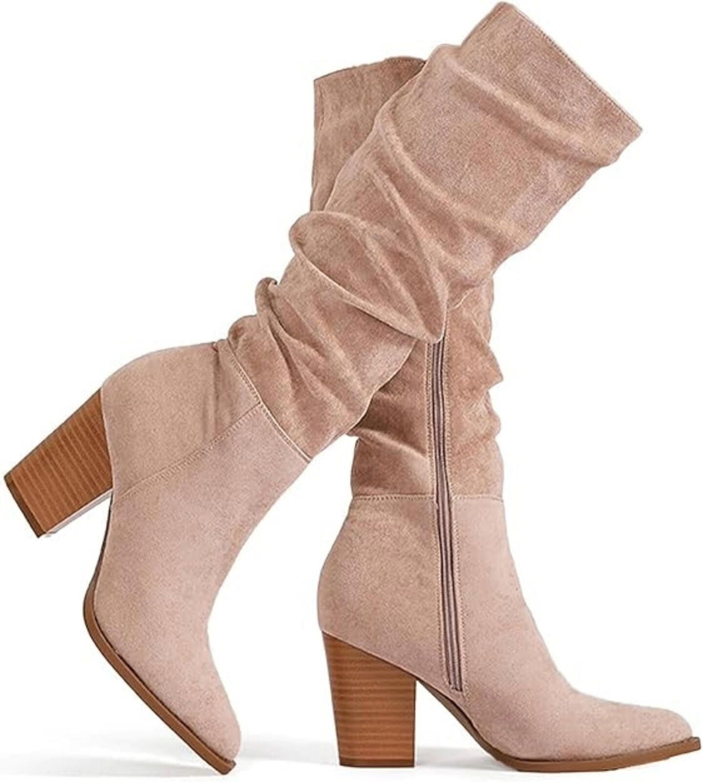 Other Pointed Toe Knee High Faux Suede Chunky Boot with Zipper Tan Size US 11 / IT 41 - 7 Thumbnail