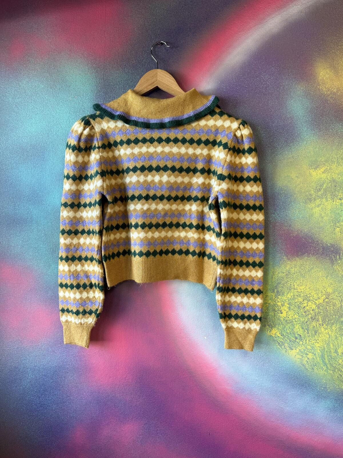 Other MNG (mango) argyle collared knit cardigan - yellow &purple Size S / US 4 / IT 40 - 4 Thumbnail