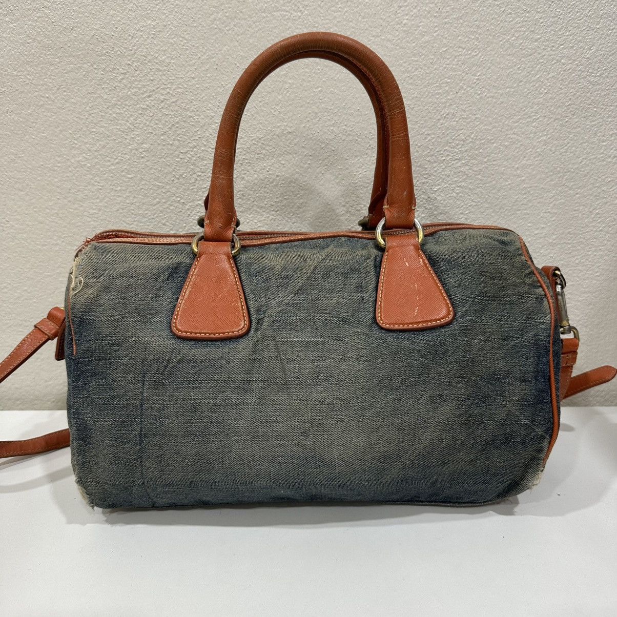 Prada PRADA DISTRESSED DENIM BAULETTO 2 WAY BOSTON BAG Size ONE SIZE - 3 Thumbnail