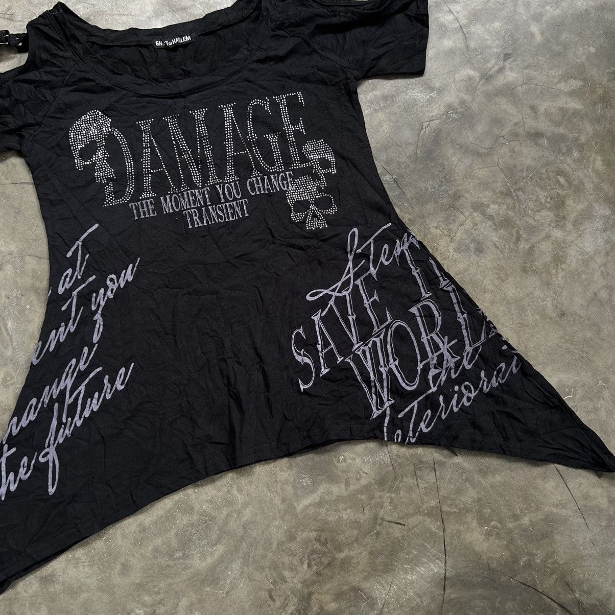 If Six Was Nine 2000s Ghost Of Harlem Damage Vkei Style Poem Skull Shirt Size ONE SIZE - 4 Thumbnail