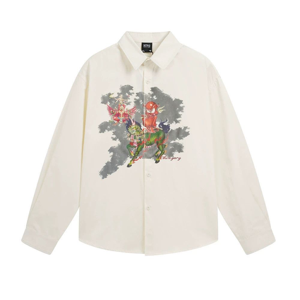 Vintage Men's cartoon pattern printed casual long-sleeved shirt Size US M / EU 48-50 / 2 - 1 Thumbnail