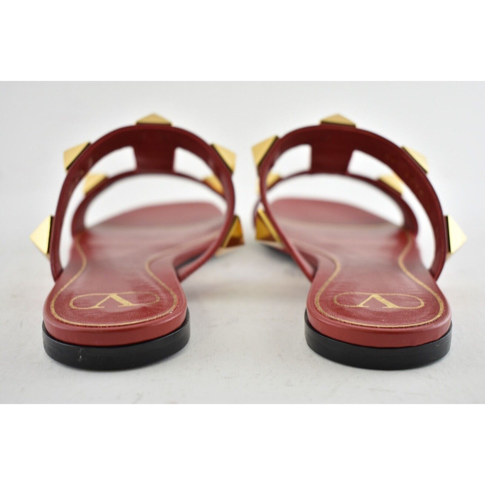 Valentino Valentino Rockstud Roman Stud Gold Red Leather Slide Slip On Size US 7 / IT 37 - 10 Thumbnail