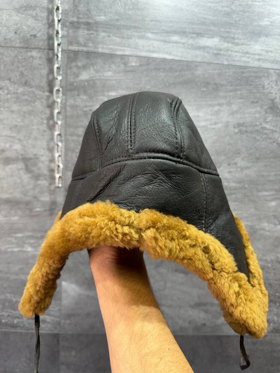 Vintage Men B3 Brown Hat Aviator Sheepskin Flying Trapper Hat Size 32 - 5 Thumbnail