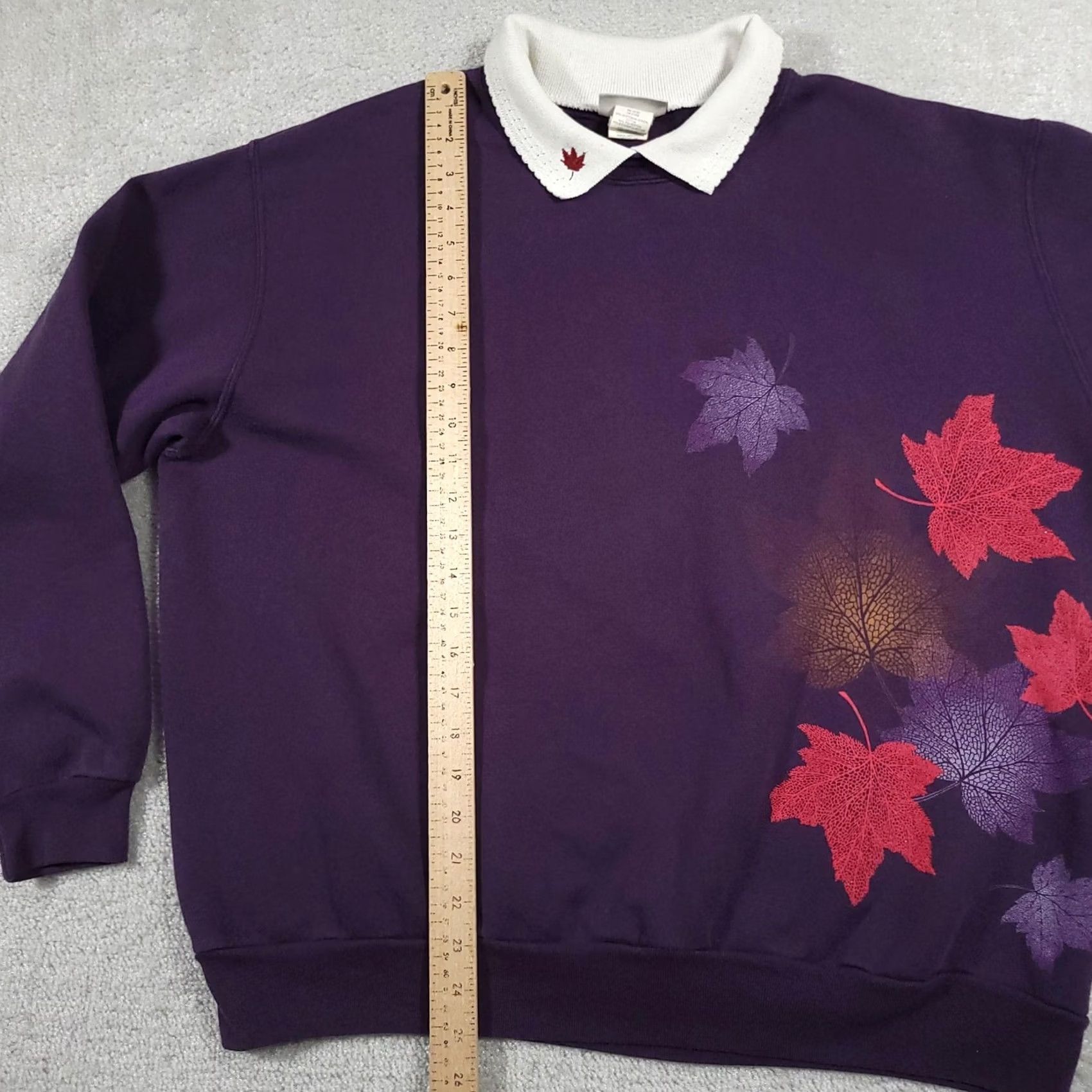 Vintage Day Breeze Sweater Womens XL Purple Embroidered Leaves Mock Collar Pullover Fall Size XL / US 12-14 / IT 48-50 - 6 Thumbnail
