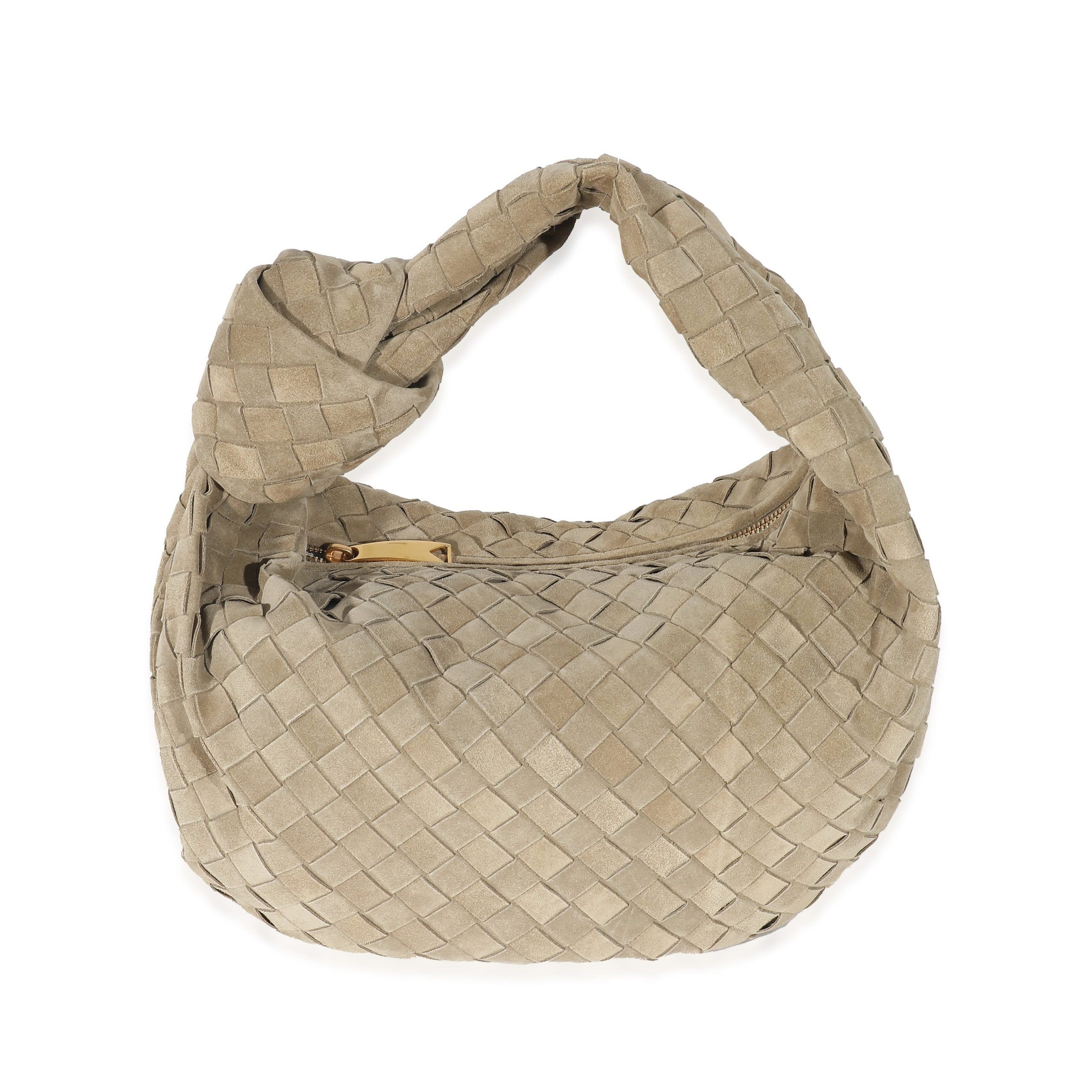 image of Bottega Veneta Taupe Suede Intrecciato Teen Jodie in Beige, Women's