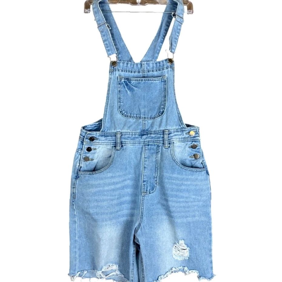 Denime Unbranded Womens Short Overalls Blue Denim Y2K Streetwear Distressed Medium Size 32" / US 10 / IT 46 - 2 Thumbnail