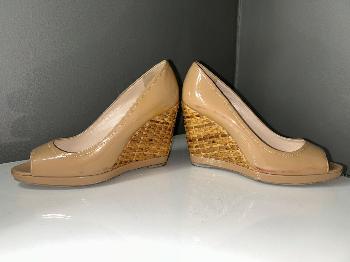 Prada Prada Espadrilles Nude Patent Leather Peep-Toe Wedges s 36.5 Size US 6.5 / IT 36.5 - 5 Thumbnail