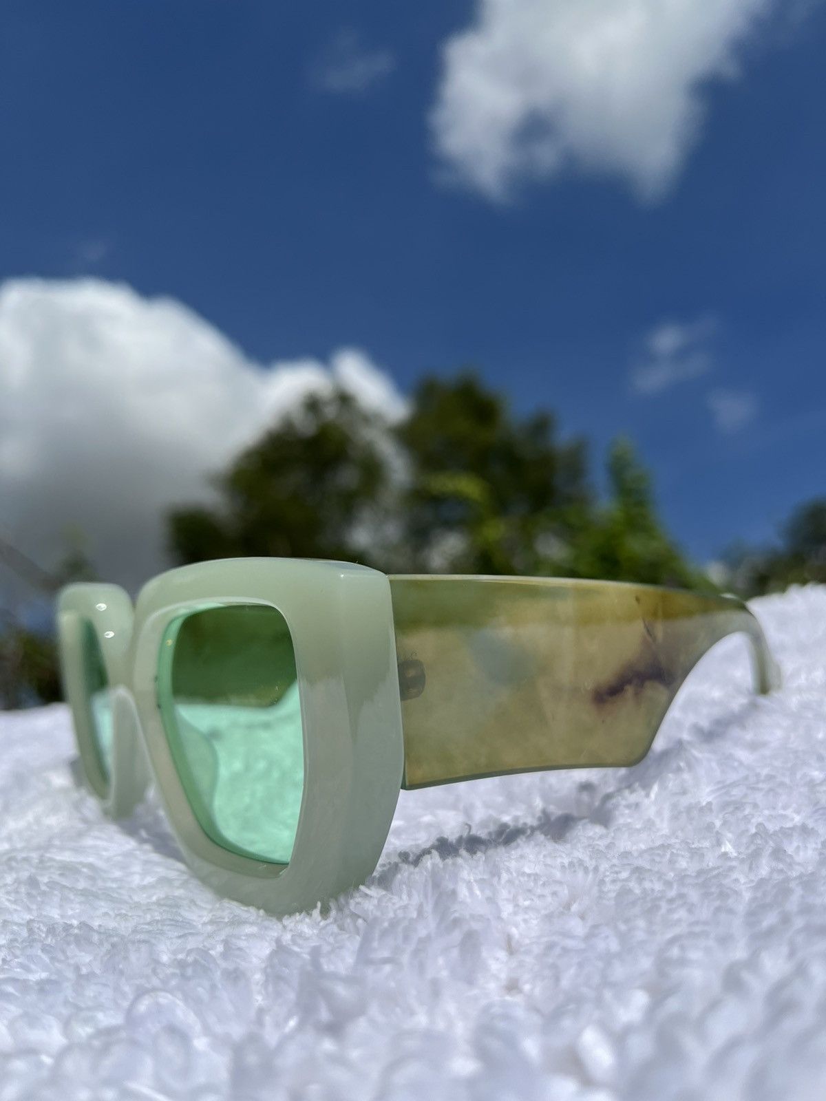 Vintage Thick Frame Marble Pastel Green Trasparent Lens Sunglasses Size ONE SIZE - 3 Thumbnail