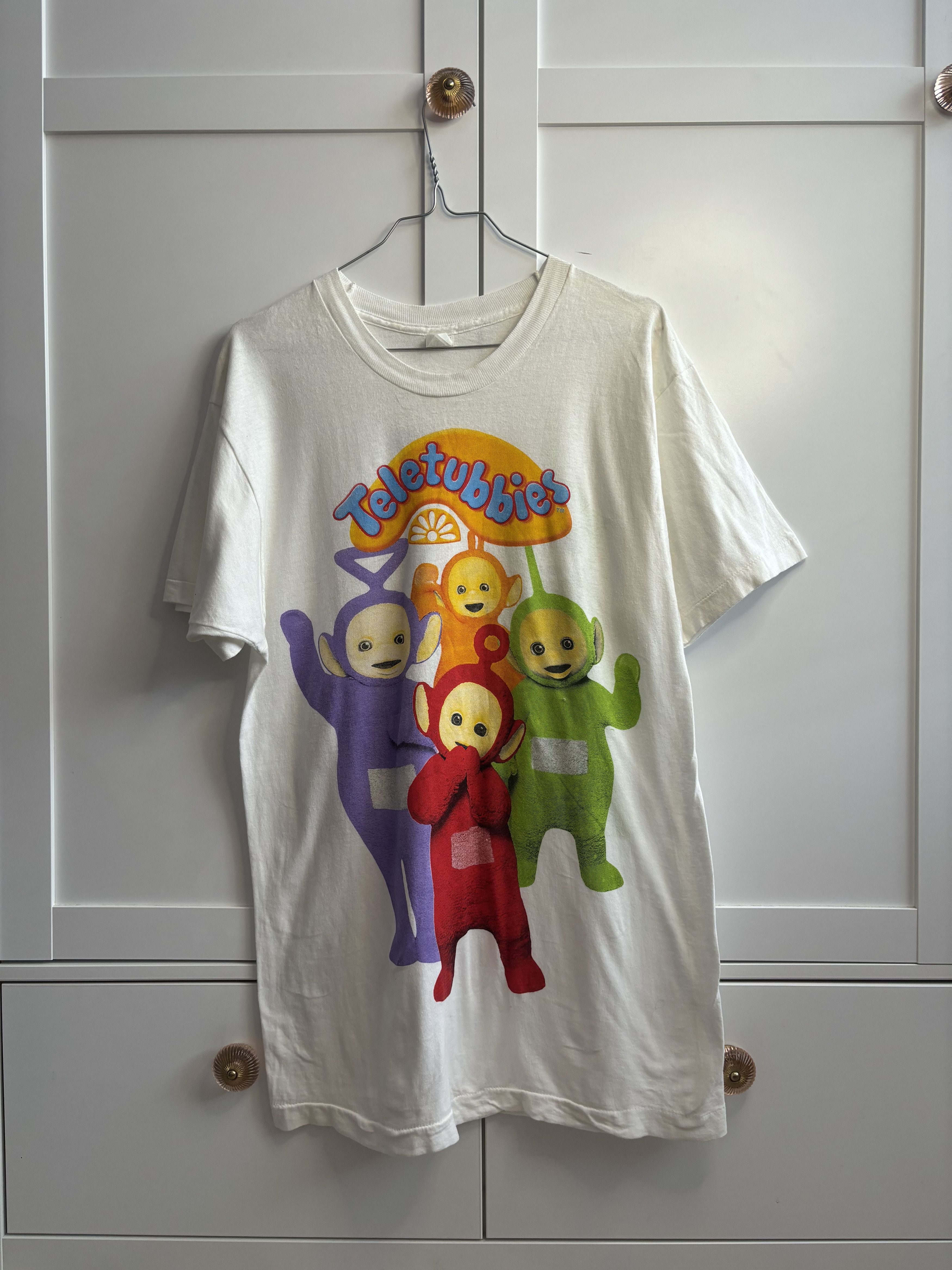 image of Fruit Of The Loom x Vintage Ultra Early 90's Teletubbies T-Shirt in White, Men's (Size Large)