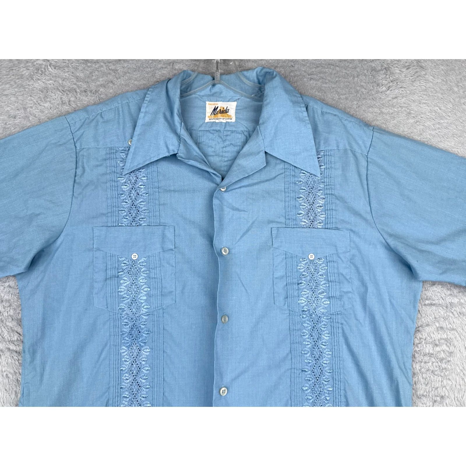 Vintage Merida Shirt Men Adult 17.5 Blue Cotton Polyester Blend 4 Pocket Button-Up Beach Classic Size US XXL / EU 58 / 5 - 4 Thumbnail