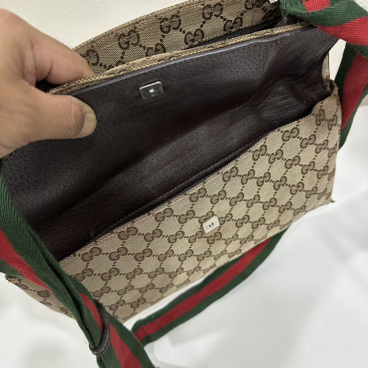 Gucci ‼️LD‼️GUCCI GG CANVAS WEB MESENGGER BAG LEATHER FLAP POCKET 3 Size ONE SIZE - 13 Thumbnail