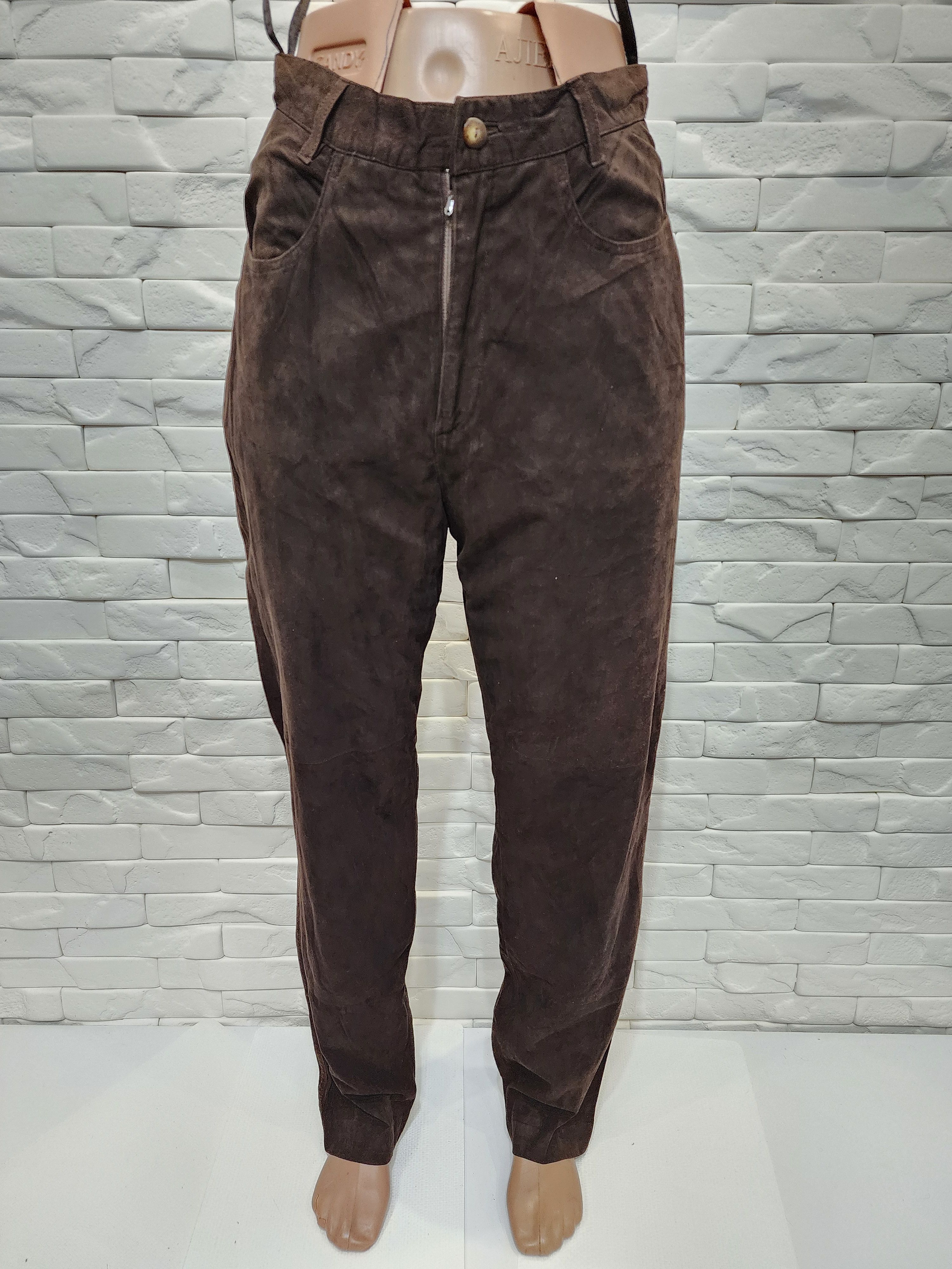Genuine Leather Men's brown nubuck leather pants. Great men's pants. Size US 32 / EU 48 - 1 Thumbnail