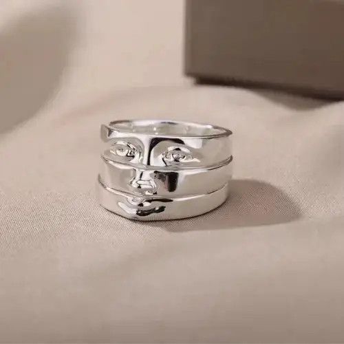 Ring Of Fire Face Finger Rings Silver Face Anatomy Human Head Jewelry Art Size ONE SIZE - 1 Preview