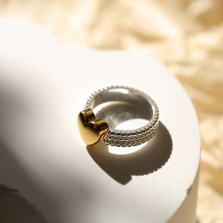 Jewelry Brass 2 Tone Heart Solid Rings Size ONE SIZE - 3 Thumbnail