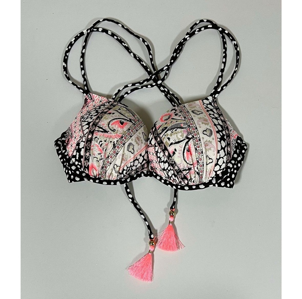 Victoria's Secret ‘The Gorgeous’ Paisley Polka Dot Push-Up Bikini Top 34C 🌸✨ Size M / US 6-8 / IT 42-44 - 2 Thumbnail