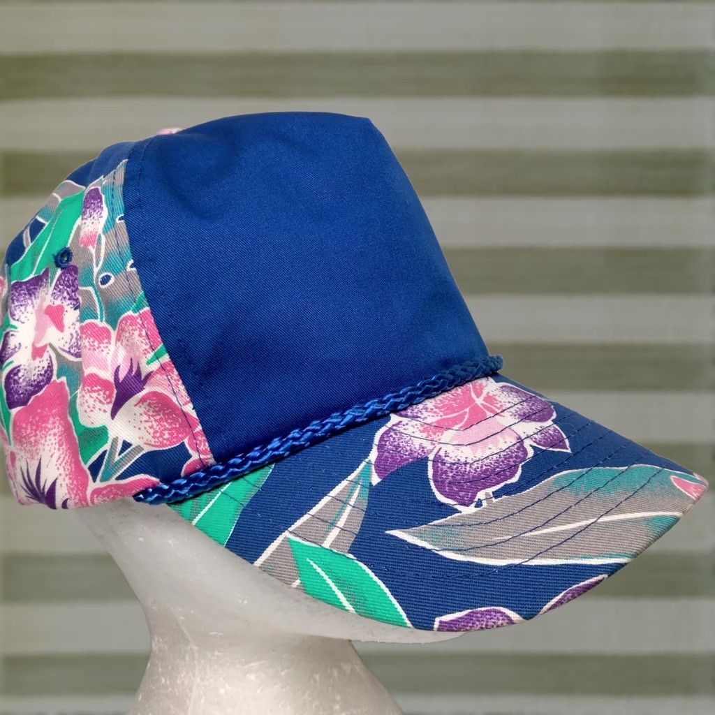 ALOHAS Vintage Nissin Cap Hat Tropical Flowers Aloha Hawaiian Blue Pink Canvas Beach Snapback Men One Size Blue Canvas Floral Beach Vintage Nissin Cap Hat Size ONE SIZE - 1 Thumbnail