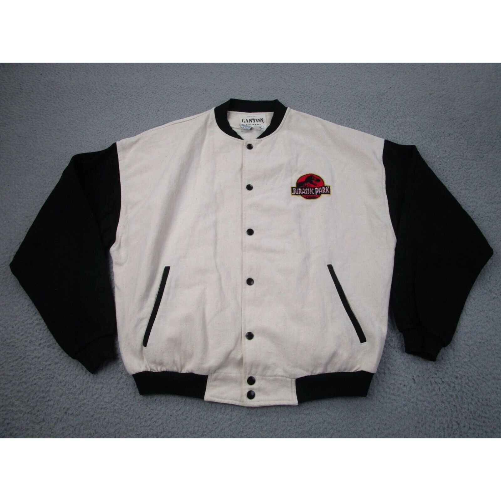 image of Danton Vintage Jurassic Park Jacket Mens L Beige Black Bomber Coat 90's 1990S Large in White