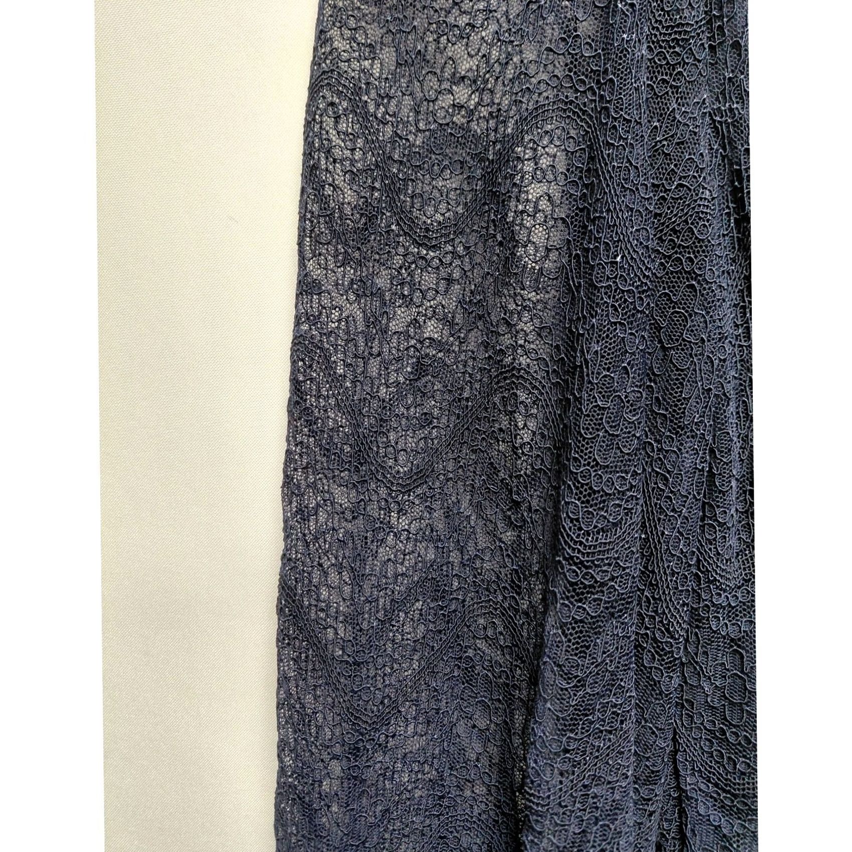Vintage NWT Max Studio Navy Lace Ruffle Long Sleeve Dress | Size M | Women, A-Line, Party/Cocktail, V-Neck, Sheer Sleeves, Lined Body Size M / US 6-8 / IT 42-44 - 4 Thumbnail