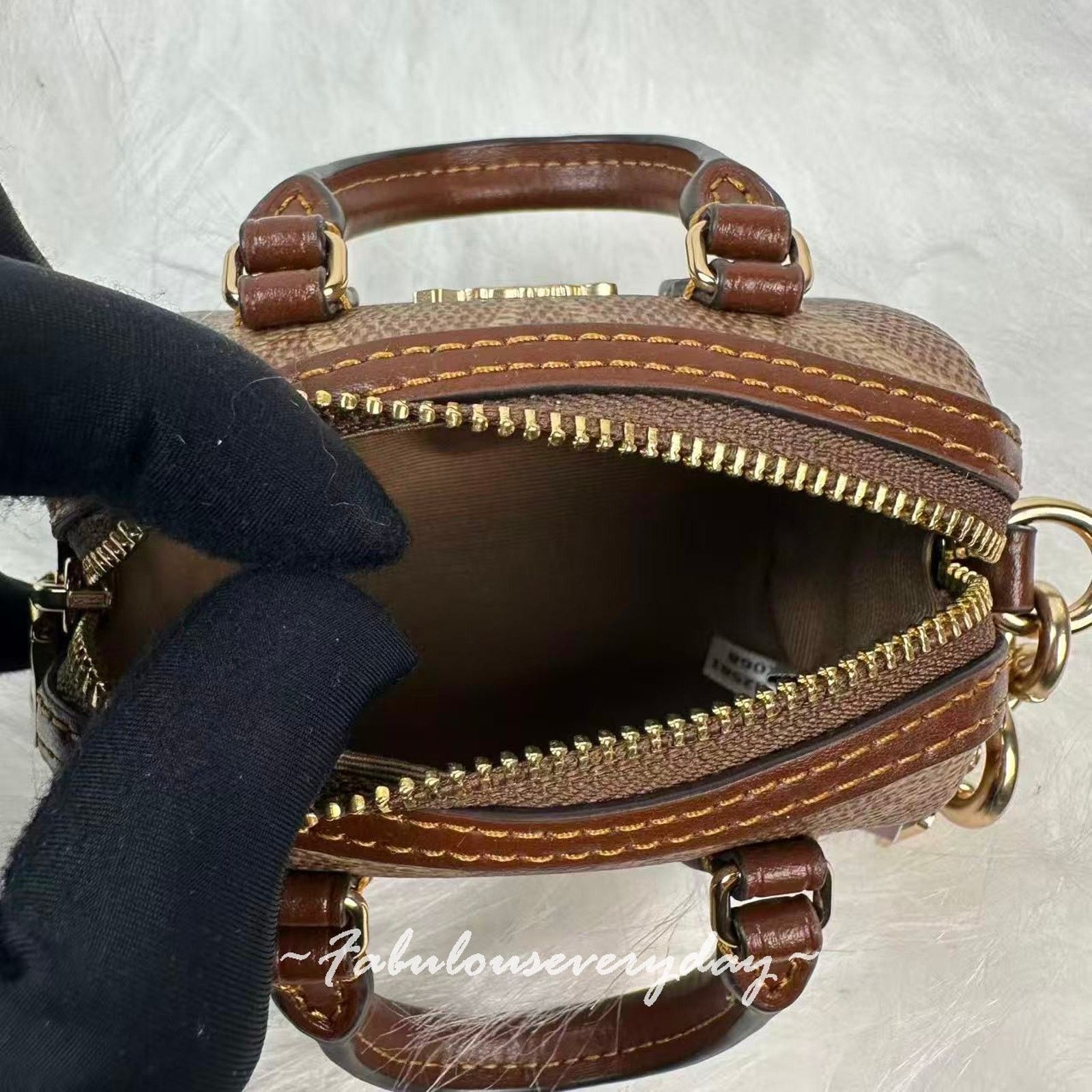 Coach Coach Mini Rowan Bag Charm Signature Canvas Silver/Brown/Tan Size ONE SIZE - 6 Thumbnail