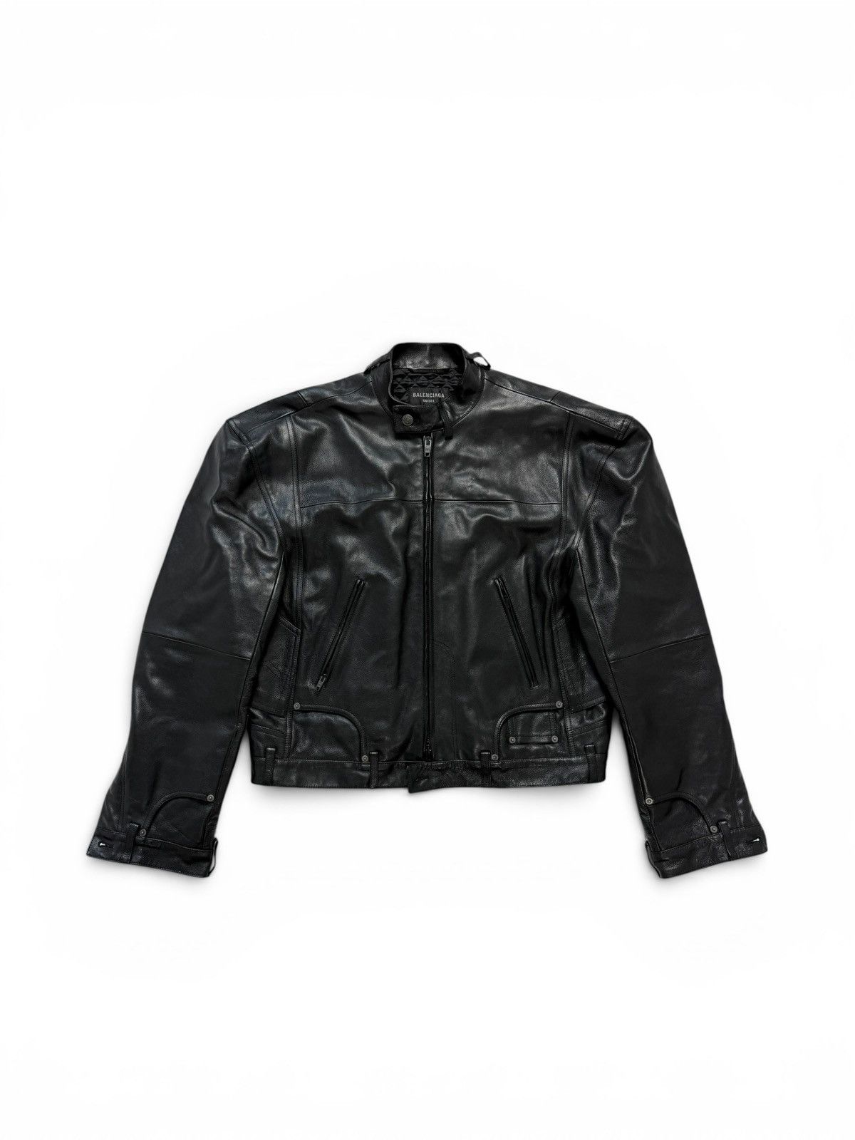 Balenciaga Reconstructed Zip Up Black Leather Jacket