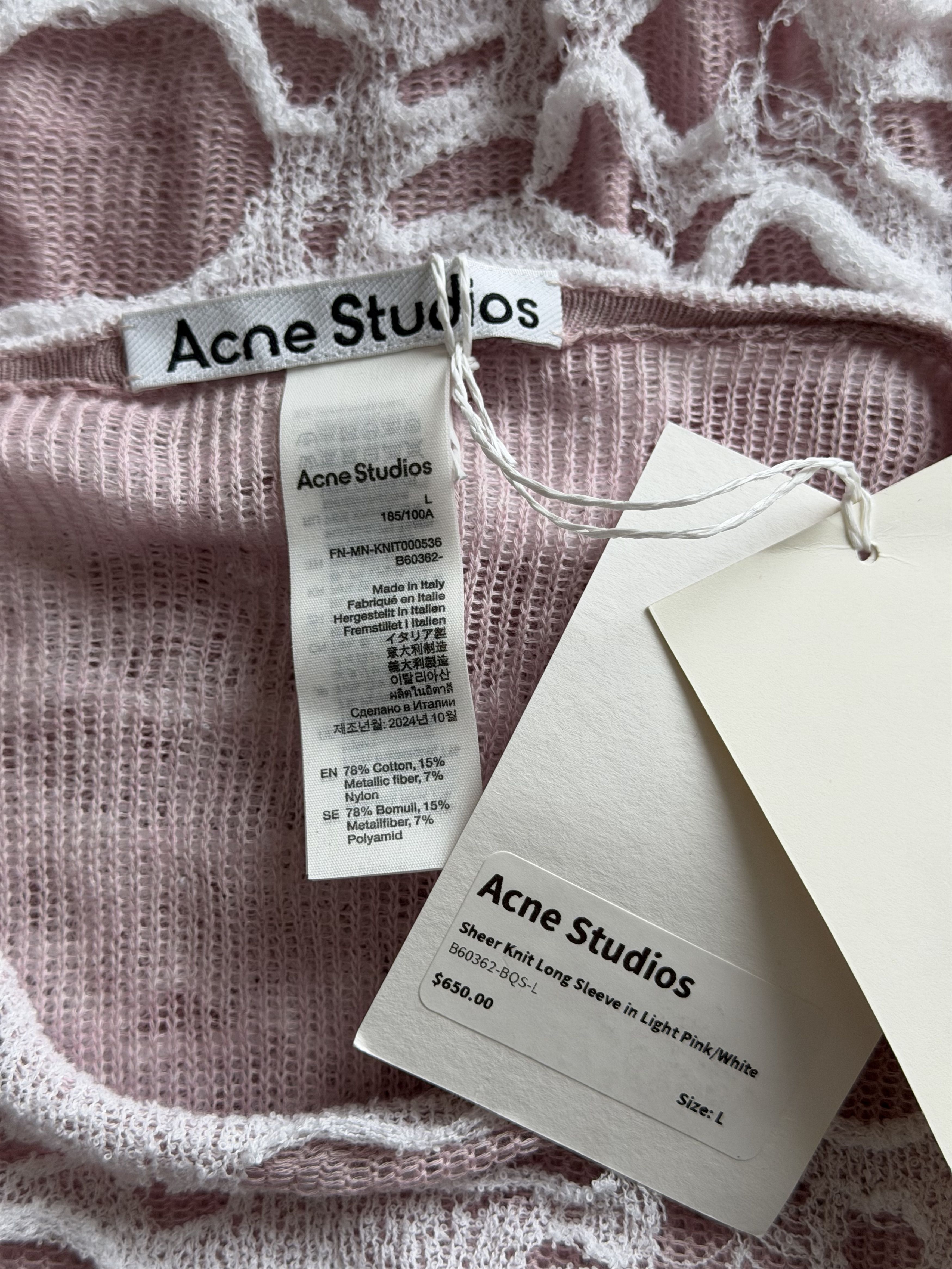 Acne Studios Acne Studios Sheer Knit Long Sleeve Top in Light Pink Size US L / EU 52-54 / 3 - 8 Thumbnail