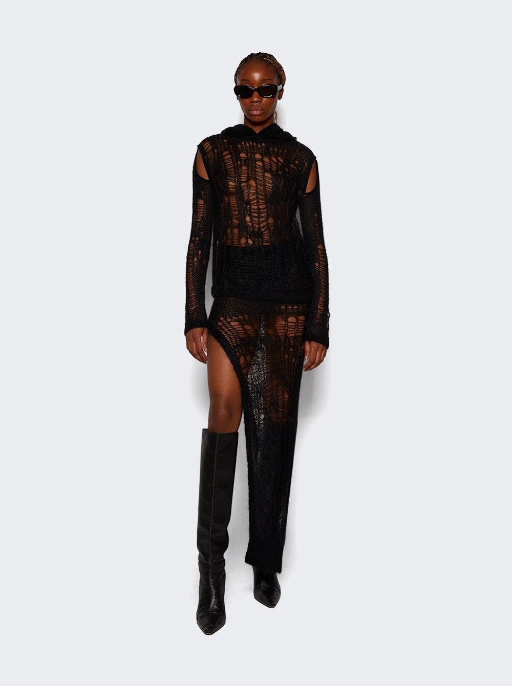 Rick Owens o1mle0426 Spider Distressed Knitted Hoodie in Black Size XS / US 0-2 / IT 36-38 - 2 Thumbnail