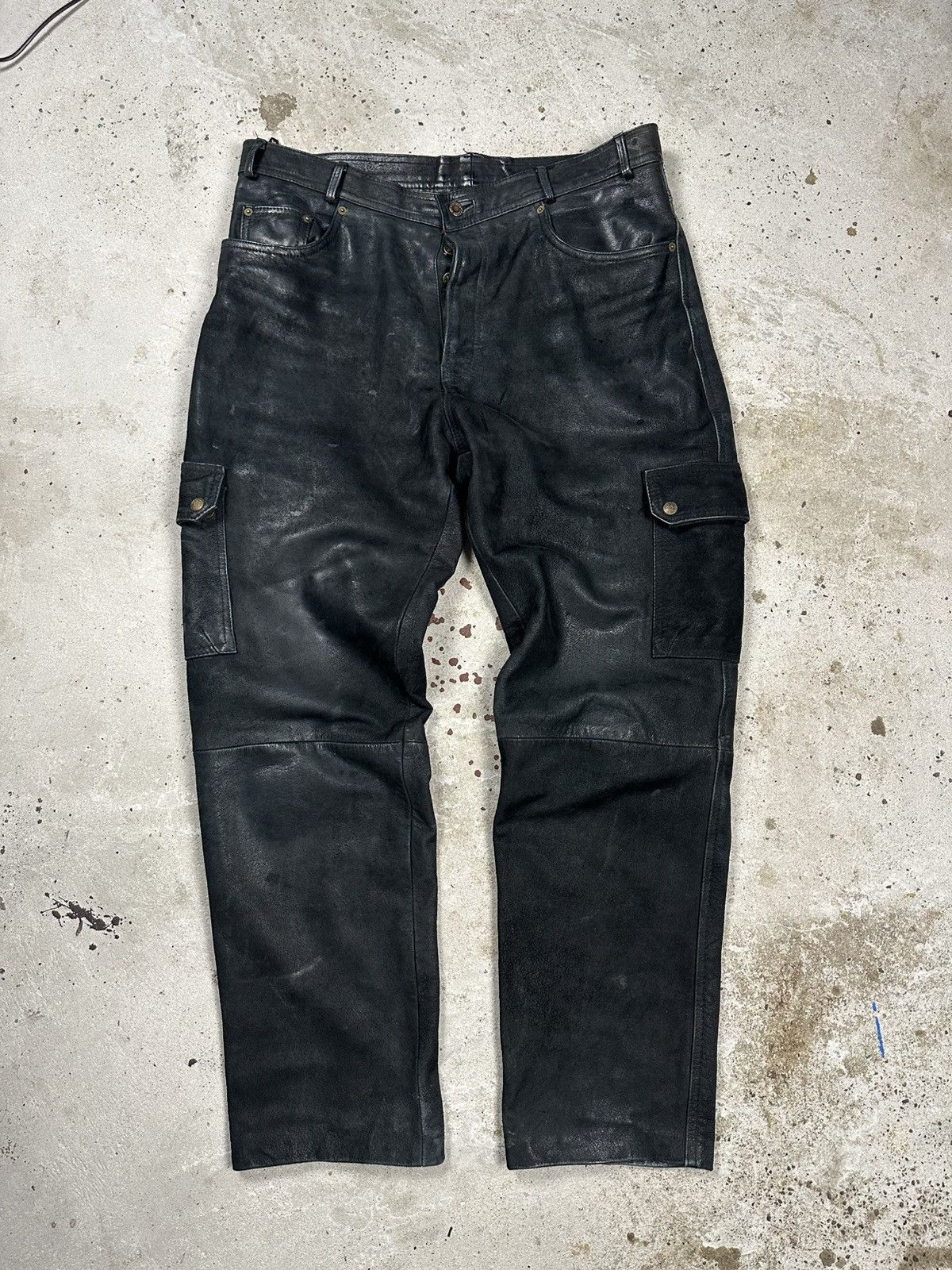 Vintage 90s Black Genuine Leather Cargo Baggy Pants