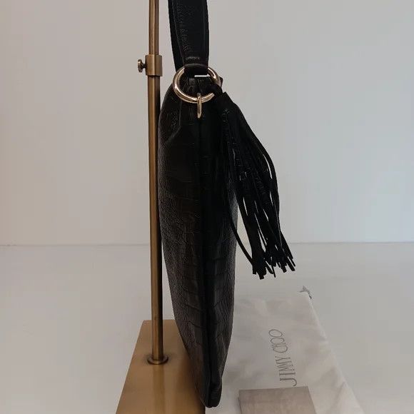 Jimmy Choo Jimmy Choo Croc-Embossed Leather Soft Hobo Bag - Black Size ONE SIZE - 6 Thumbnail
