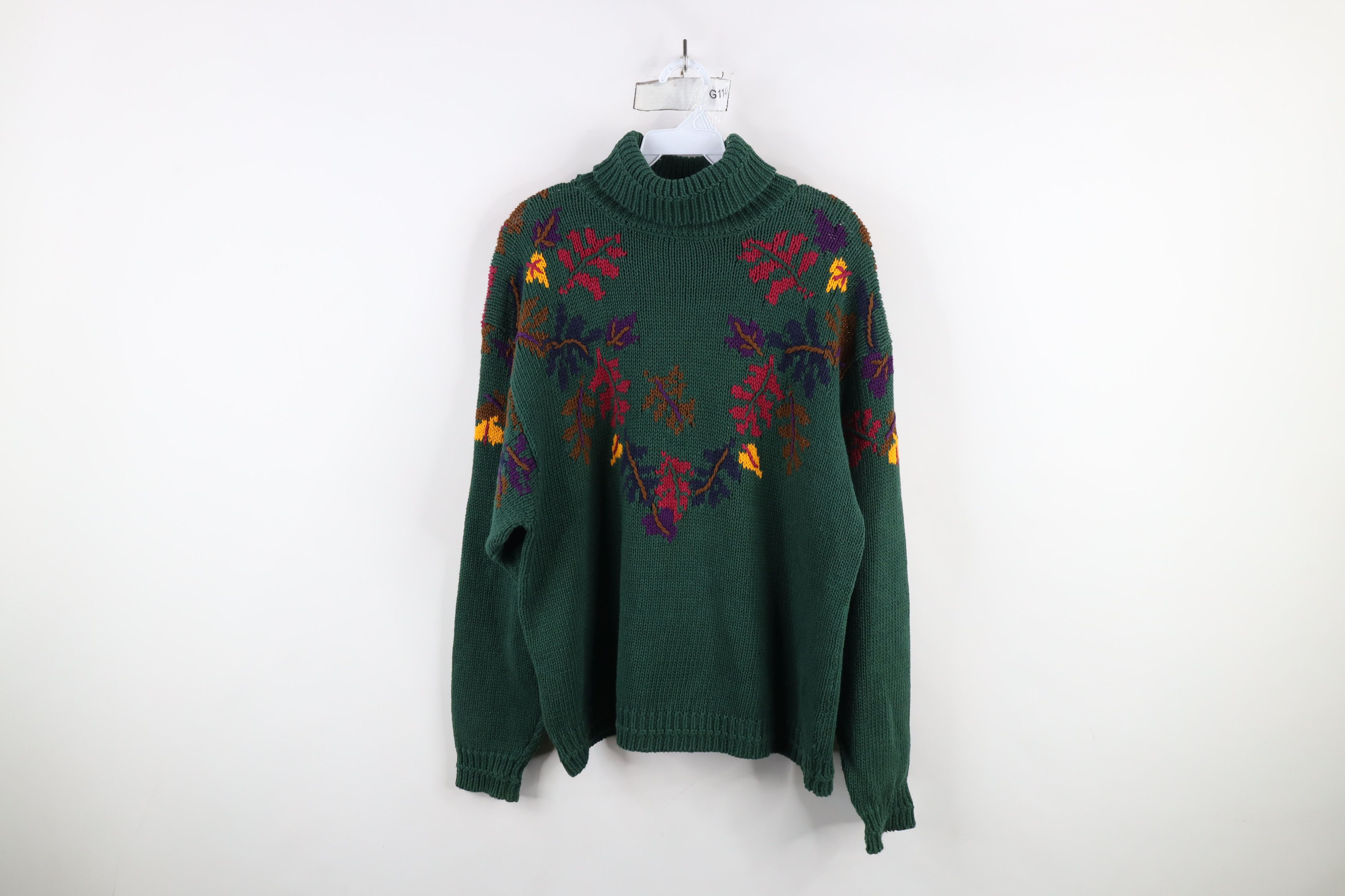 Vintage Vintage 90s Streetwear Leaf Chunky Knit Turtleneck Sweater Size XL / US 12-14 / IT 48-50 - 1 Thumbnail