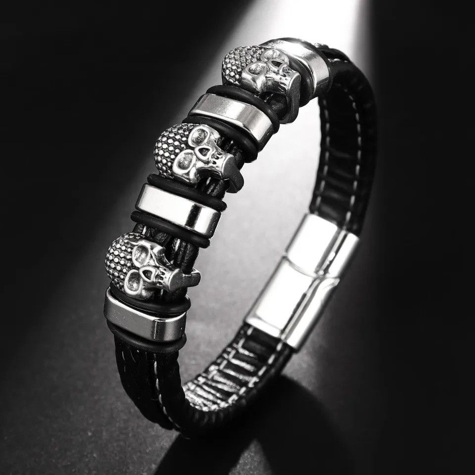 Jewelry Multi-Layer Leather Woven Skull Bracelet Size ONE SIZE - 2 Thumbnail