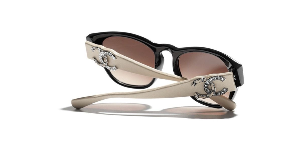 Chanel Chanel 5455-Q-B Black Acetate & Beige Leather Sunglasses Size ONE SIZE - 19 Thumbnail