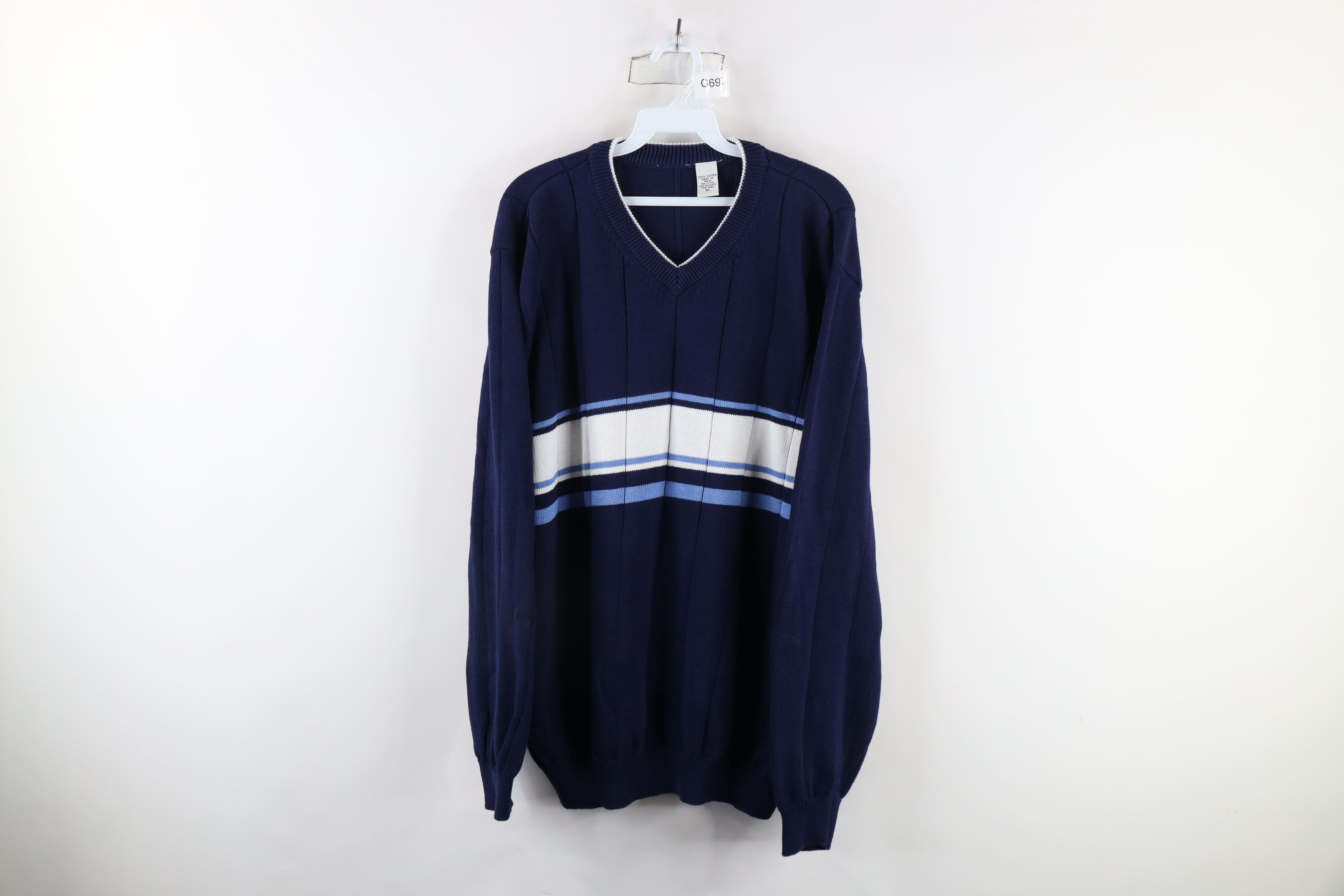 Vintage Vintage 90s Streetwear Block Ribbed Knit V-Neck Sweater Size US XL / EU 56 / 4 - 1 Thumbnail