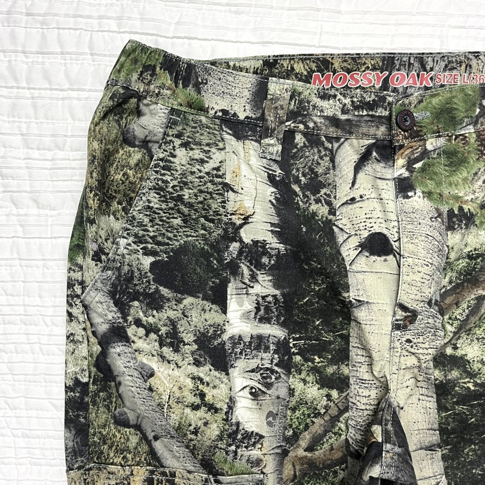 Vintage Mossy Oak Pants Cargo Pockets Hunting Outdoor 36x32 Camouflage Green Cotton Polyester Spandex Men L Regular Size US 33 - 7 Thumbnail