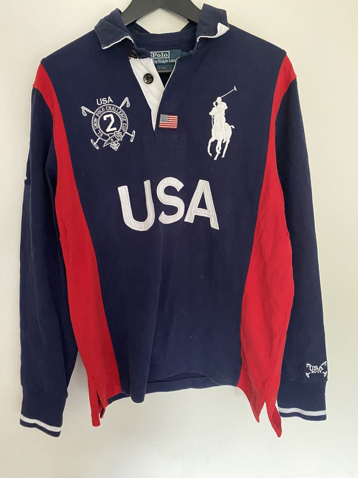 image of Polo Ralph Lauren x Vintage Ralph Laurent Polo Rugby Longsleeve Chief Keef Usa L in Blue (Size Larg