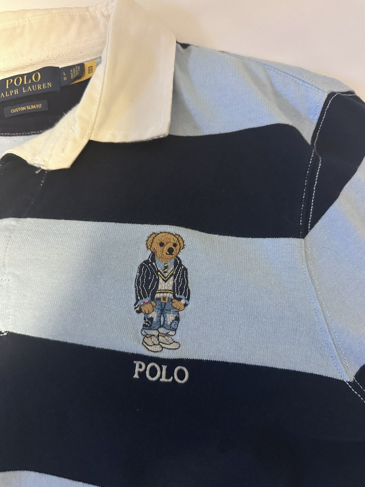 Ralph Lauren Long sleeve polo bear shirt- blue and white stripes, large Size US L / EU 52-54 / 3 - 2 Thumbnail