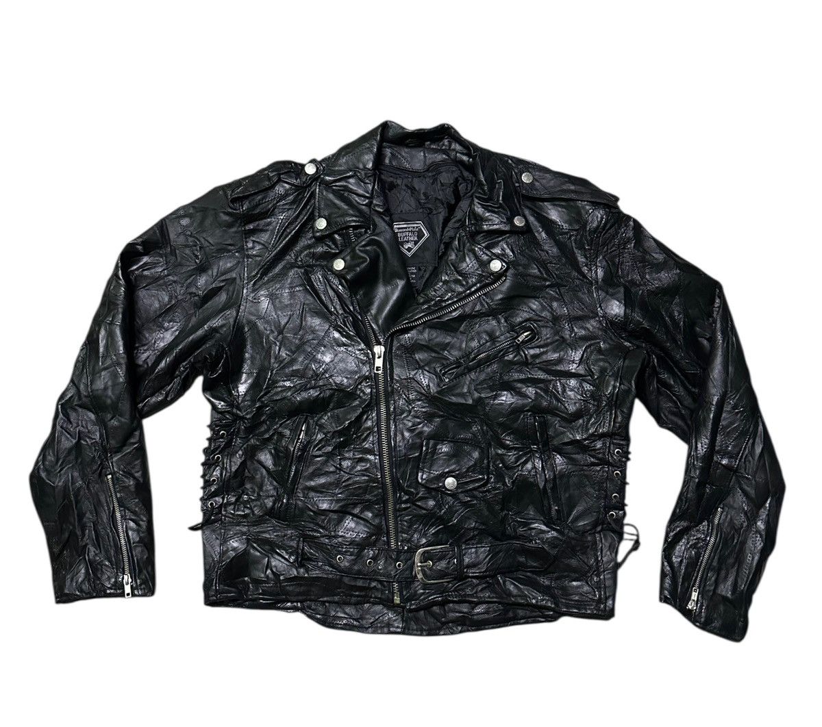 Japanese Brand Diamond plate double collar leather jacket Size US L / EU 52-54 / 3 - 1 Thumbnail