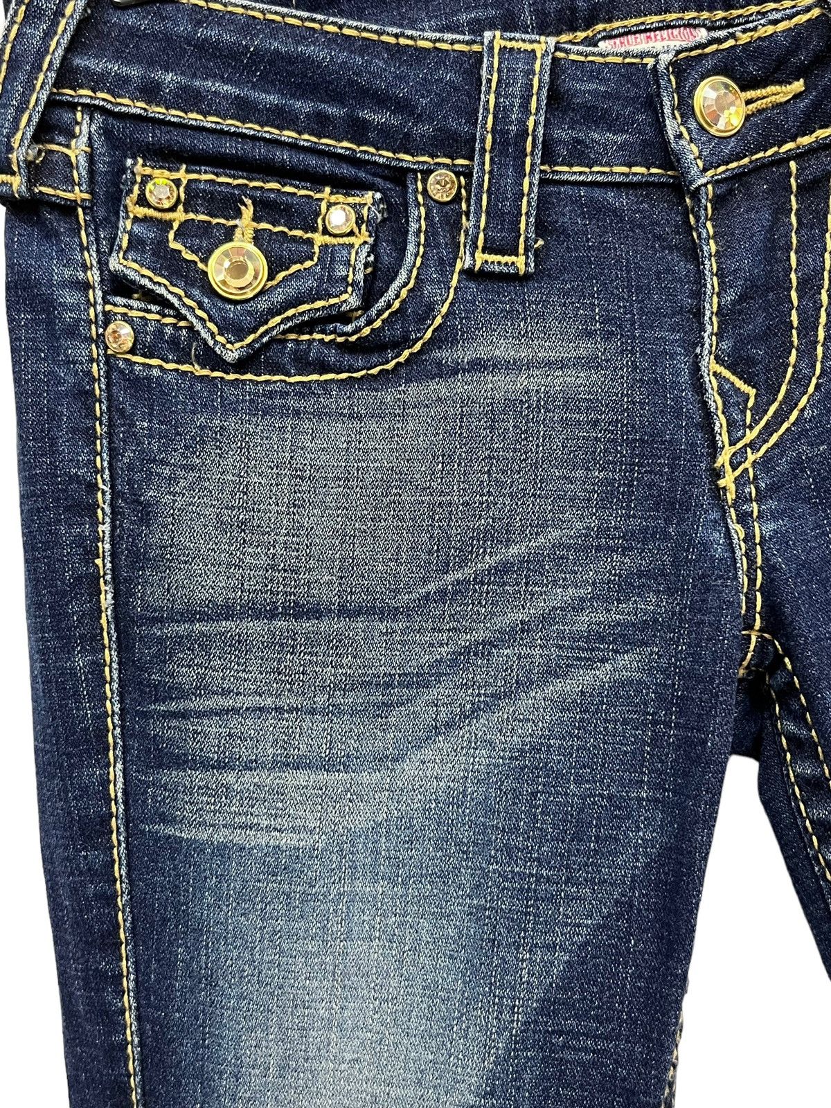 True Religion RARE💎JOEY BIG T Gem Button Stretch Denim Flare Low Rise USA Size 26" / US 2 / IT 38 - 8 Thumbnail