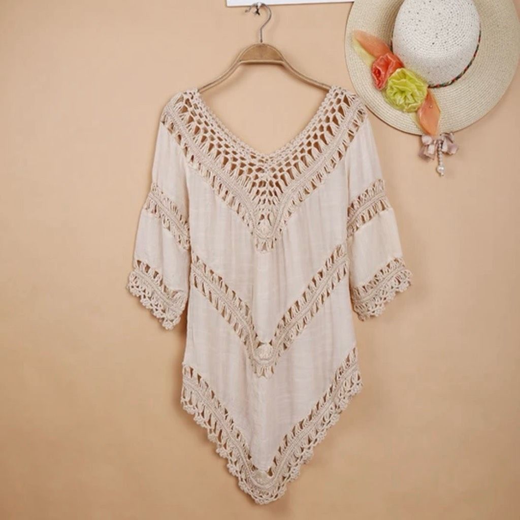 Other Active USA Boho Crochet Peasant Top Ibiza Festival Beach Cover Up, S/M Size S / US 4 / IT 40 - 9 Thumbnail